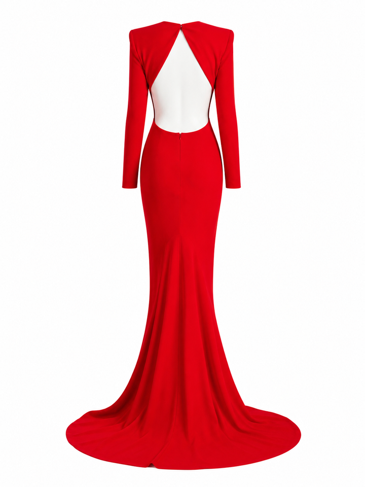 VELNA Backless Maxi Evening Dress Gown