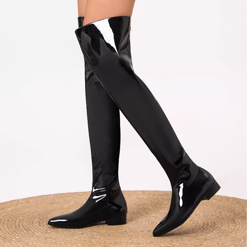 HOMCA Patent Leather Over The Knee Boots