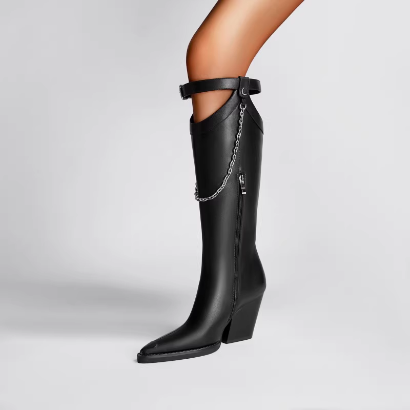 LUINO Chain Embellished Knee High Boots