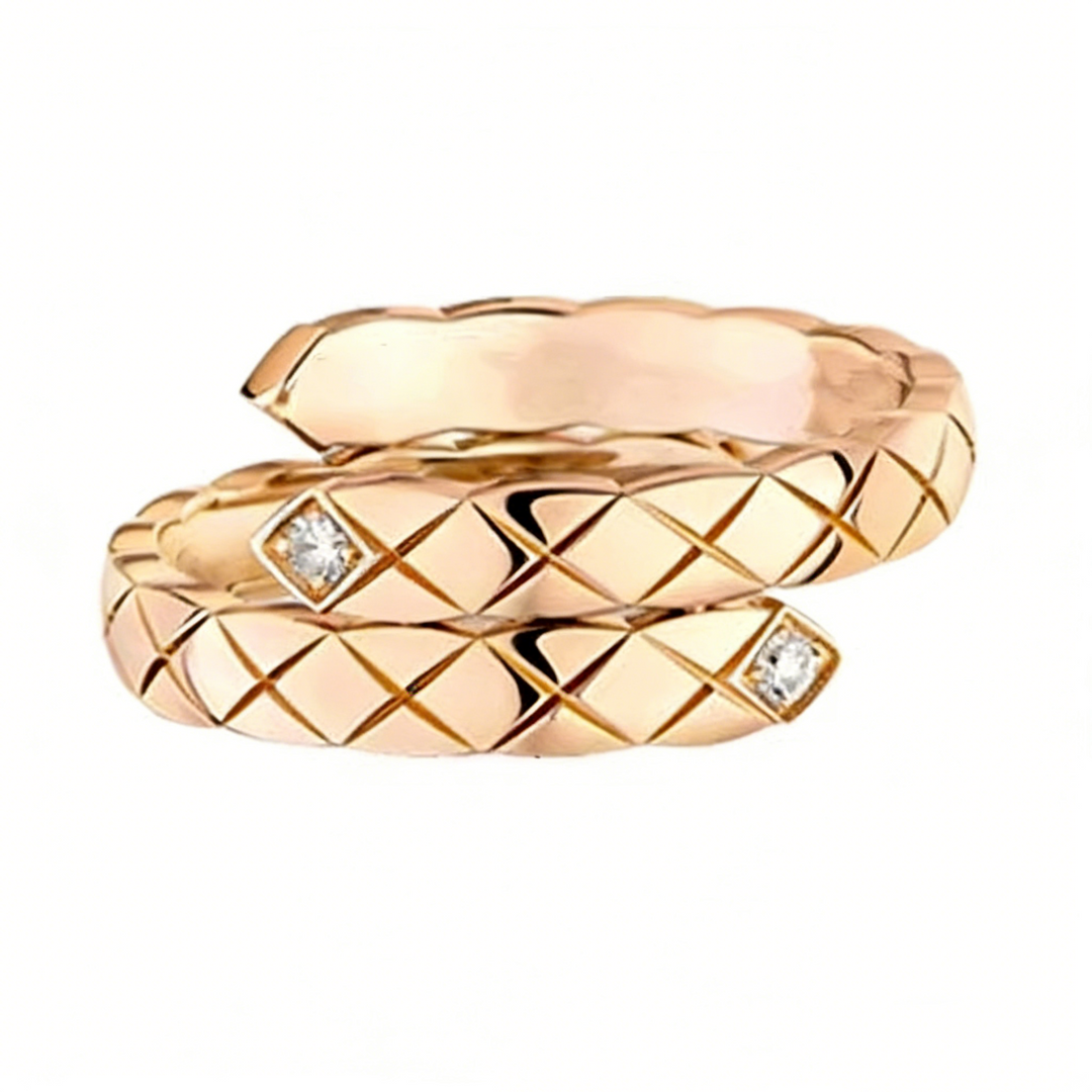 GINEI Narrow Diamond-Accented Quilted Ring