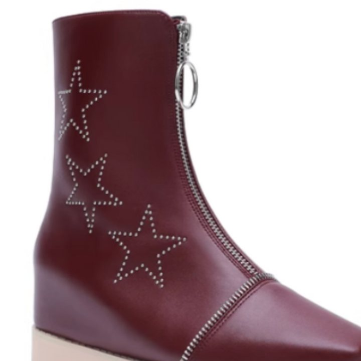 LIAEN Star Platform Wedged Heel Ankle Boots