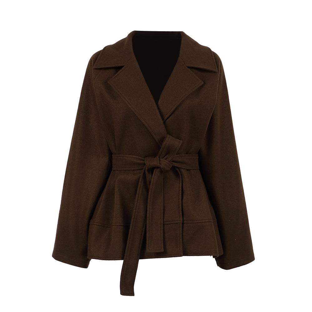 ZLMIN Waist-Defining Belted Woolen Coat