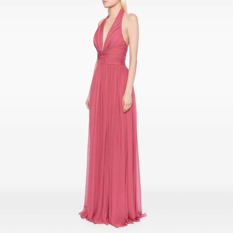 MUVSA Deep V Maxi Evening Dress Gown
