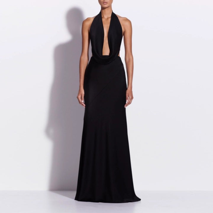 LONUK Deep V Maxi Evening Dress Gown
