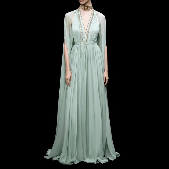 RETUK Deep V Maxi Evening Dress Gown