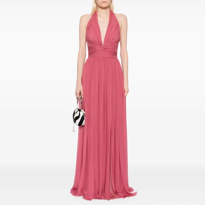 MUVSA Deep V Maxi Evening Dress Gown