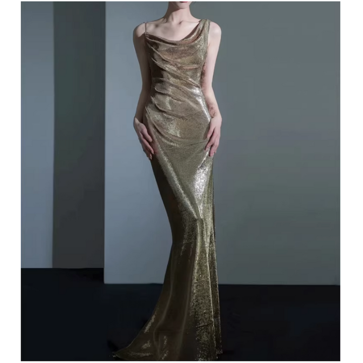 VOBIN Backless Sequin Maxi Evening Dress Gown