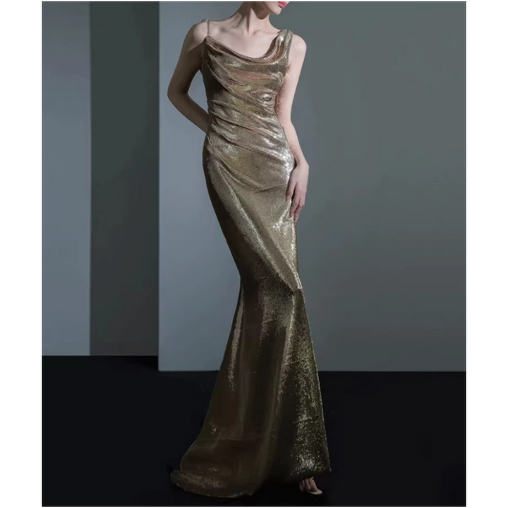 VOBIN Backless Sequin Maxi Evening Dress Gown