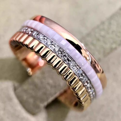 CIUAO Single Row Ceramic Diamond Gear Ring