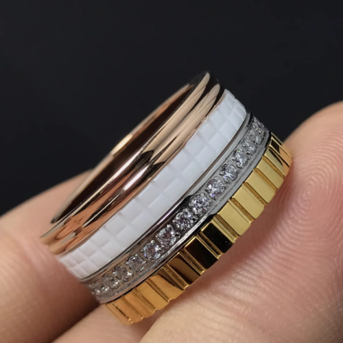 CIUAO Double Row Ceramic Diamond Gear Ring