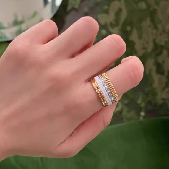 CIUAO Double Row Ceramic Diamond Gear Ring