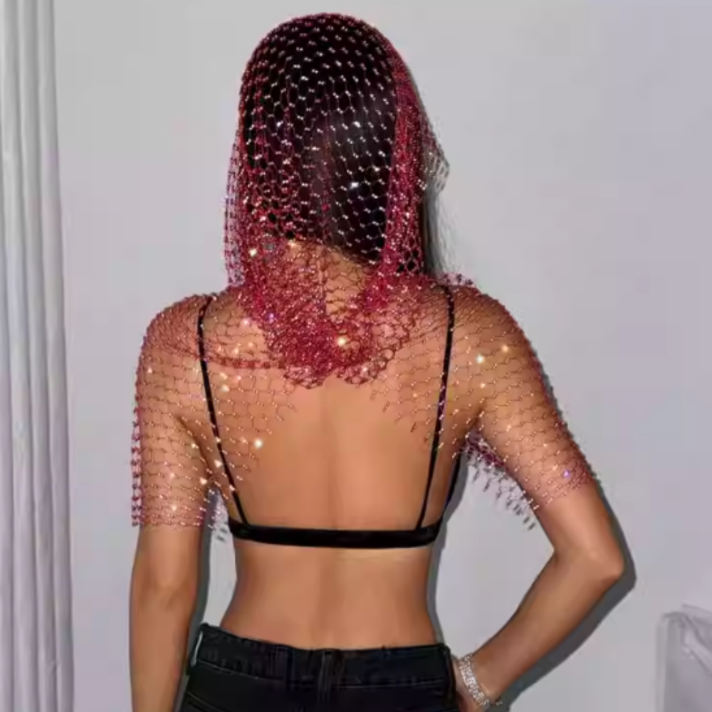 OUTIL Fishnet Rhinestone Hooded Top