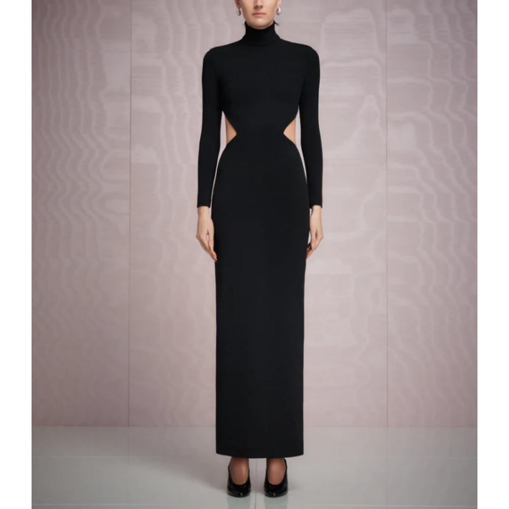 DENXN Long Sleeves Maxi Evening Dress Gown