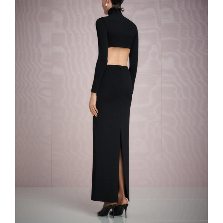 DENXN Long Sleeves Maxi Evening Dress Gown