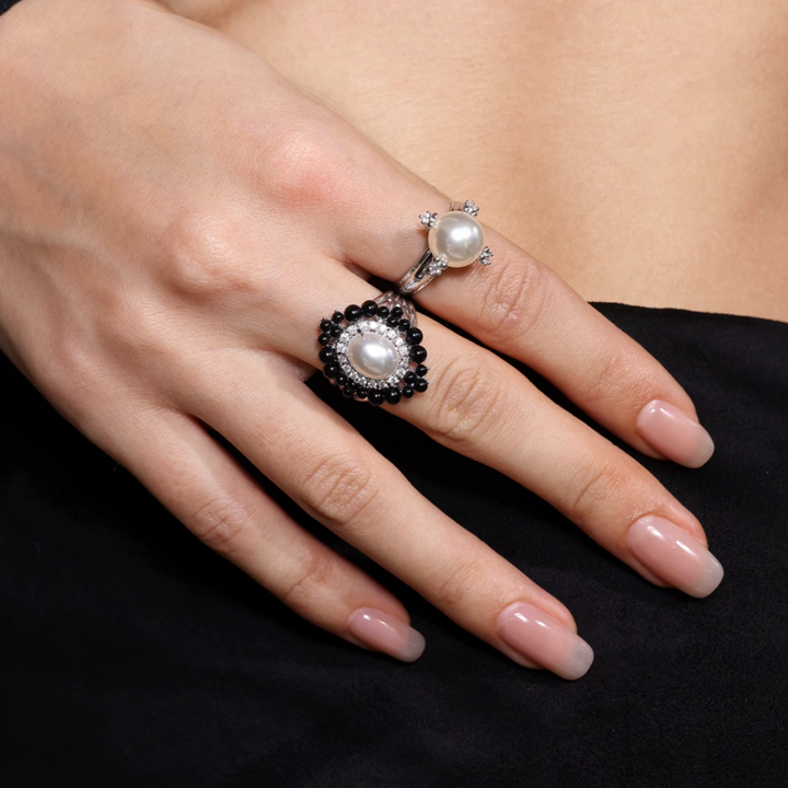 HBSXZ Large Pearl Diamond-encrusted Ring