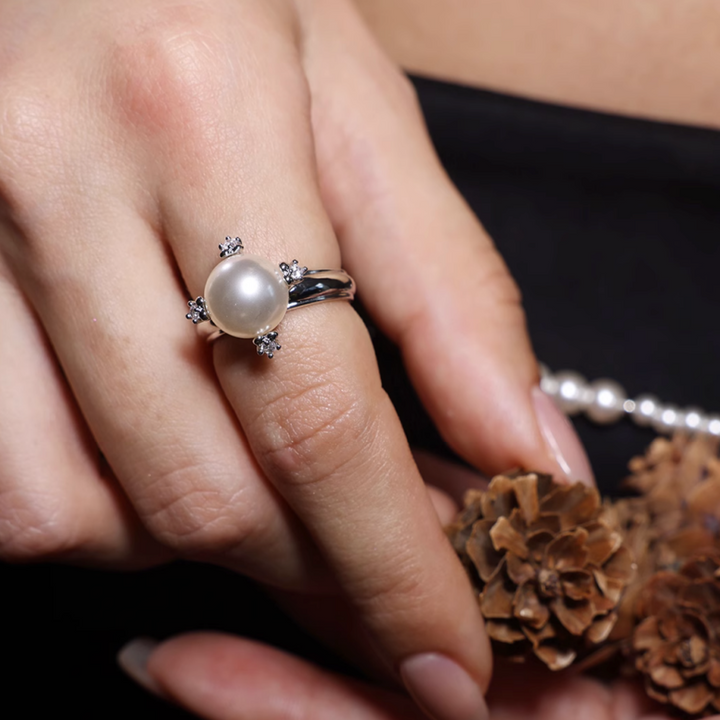 HBSXZ Large Pearl Diamond-encrusted Ring