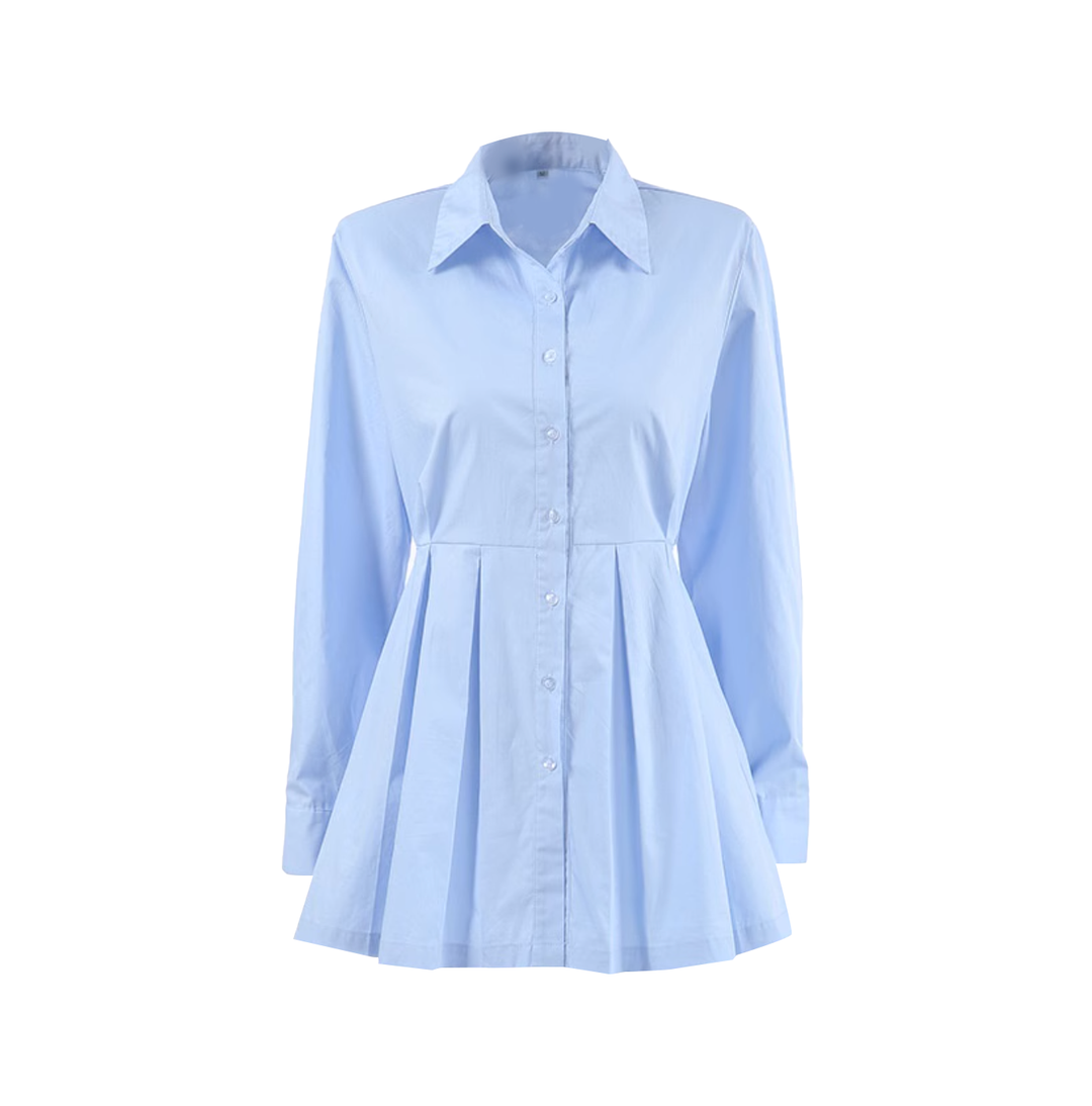 KWACH Lapel Pleated Hem Shirt