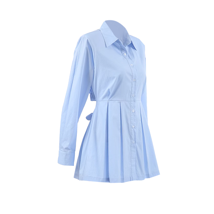 KWACH Lapel Pleated Hem Shirt