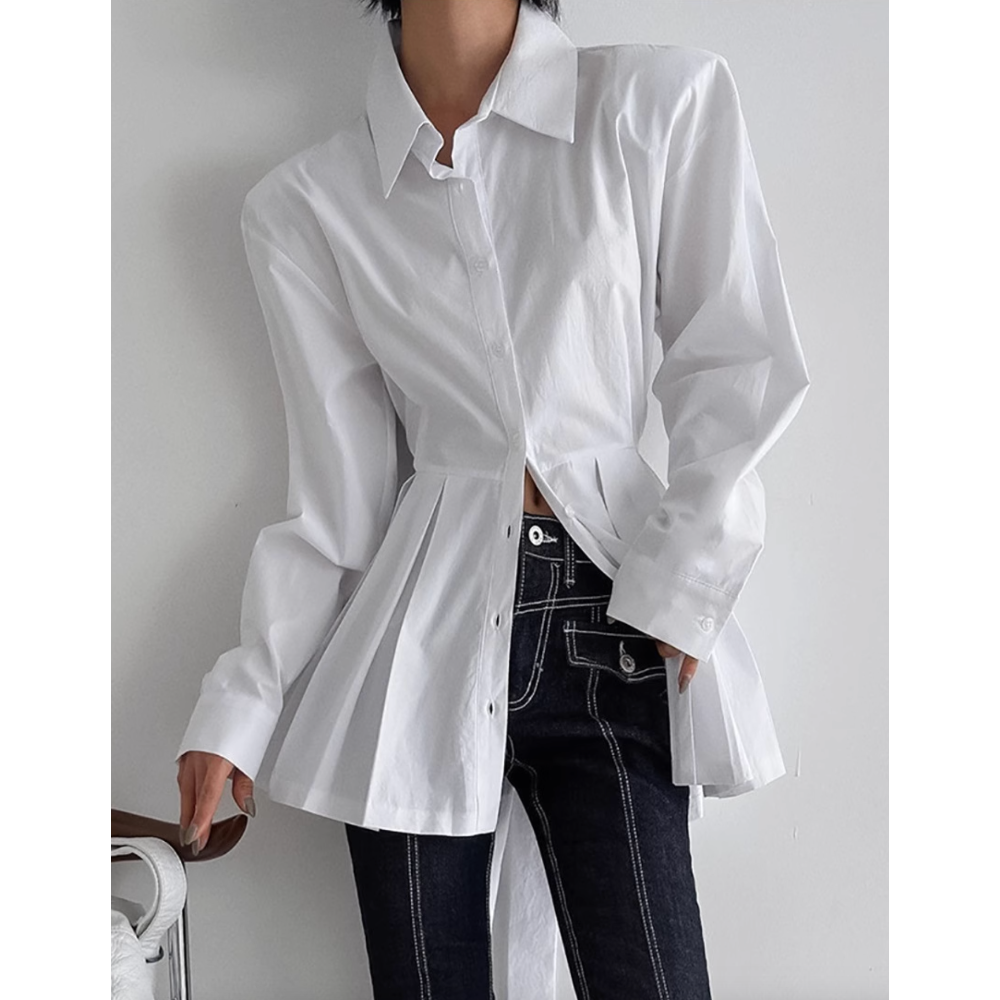 KWACH Lapel Pleated Hem Shirt