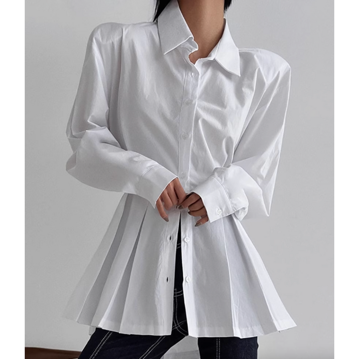 KWACH Lapel Pleated Hem Shirt