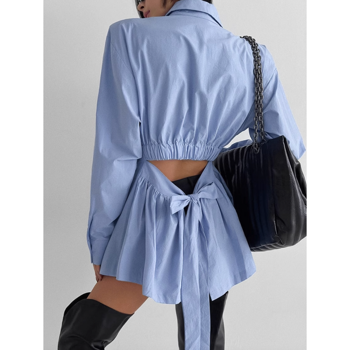 KWACH Lapel Pleated Hem Shirt