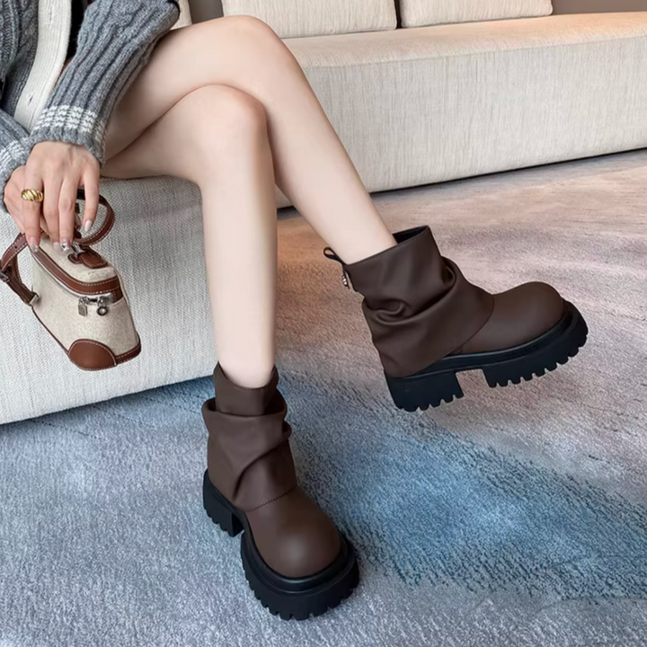 SHMAO Block Heel Platform Ankle Boots