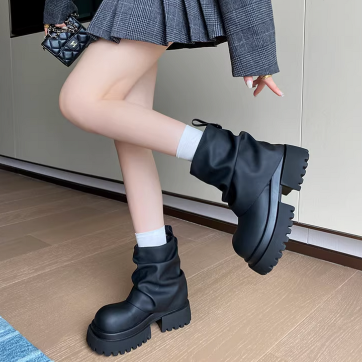 SHMAO Block Heel Platform Ankle Boots