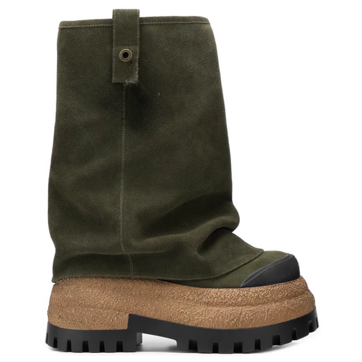 KUGUM Block Heel Platform Ankle Boots