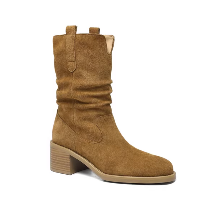BOKUN Suede Block Heel Ankle Boots