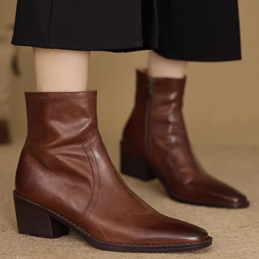 QIERU Block Heel Ankle Boots