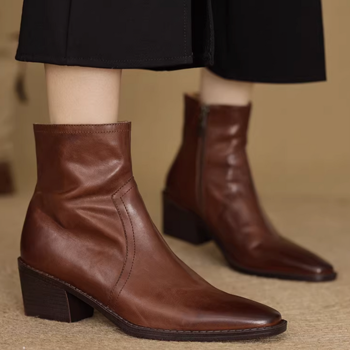QIERU Block Heel Ankle Boots