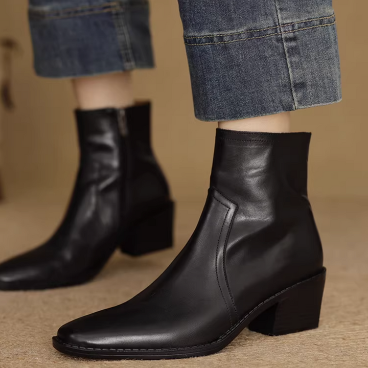 QIERU Block Heel Ankle Boots