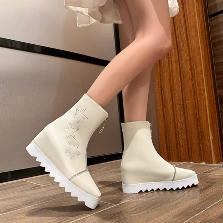 LIAEN Star Platform Wedged Heel Ankle Boots