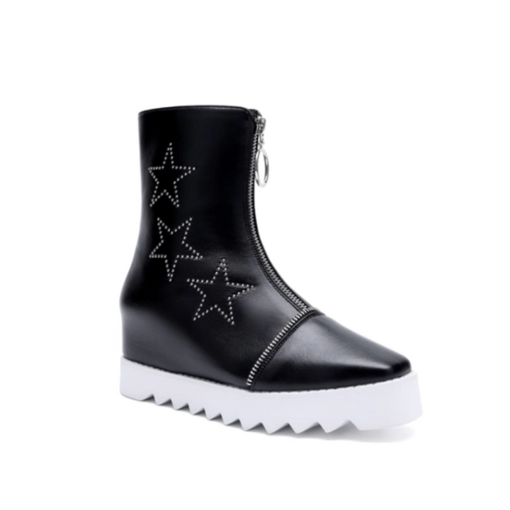 LIAEN Star Platform Wedged Heel Ankle Boots