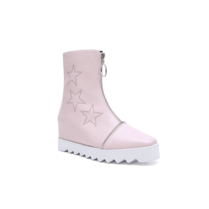 LIAEN Star Platform Wedged Heel Ankle Boots