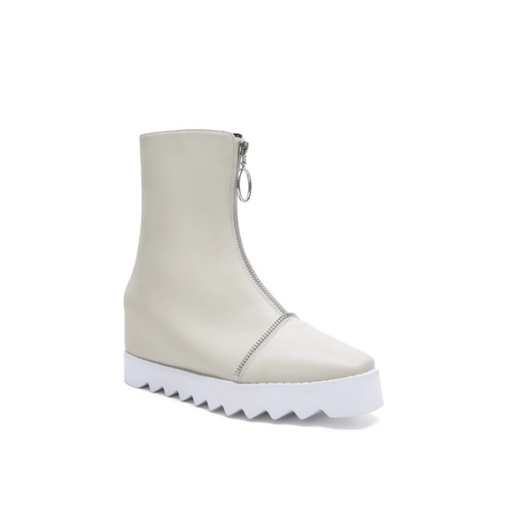 LIAEN Leather Platform Wedged Heel Ankle Boots