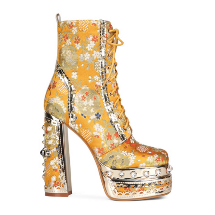 COUDN Lace-up Block Heel Platform Ankle Boots