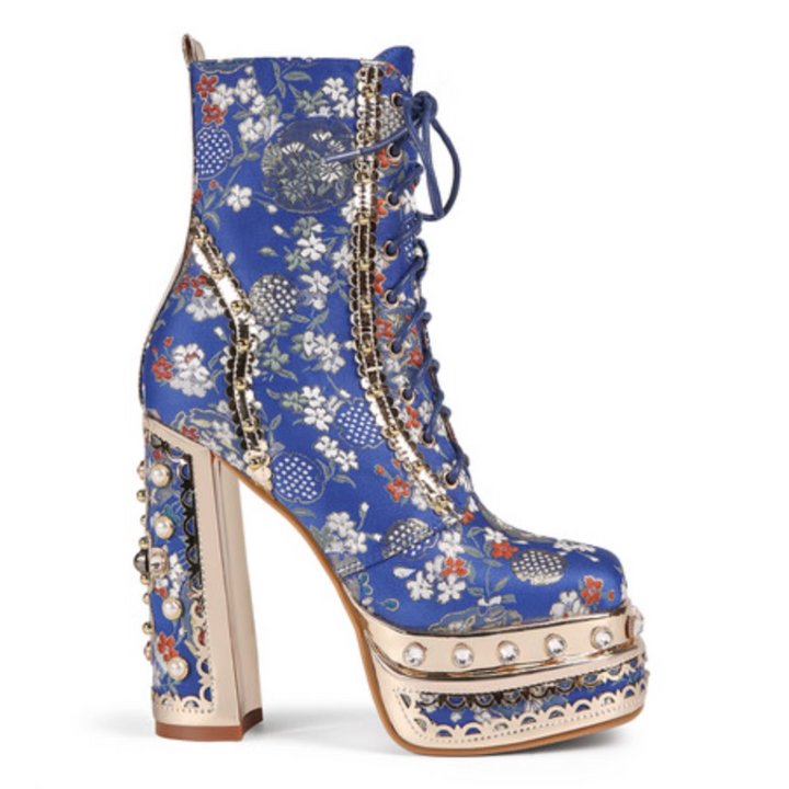 COUDN Lace-up Block Heel Platform Ankle Boots