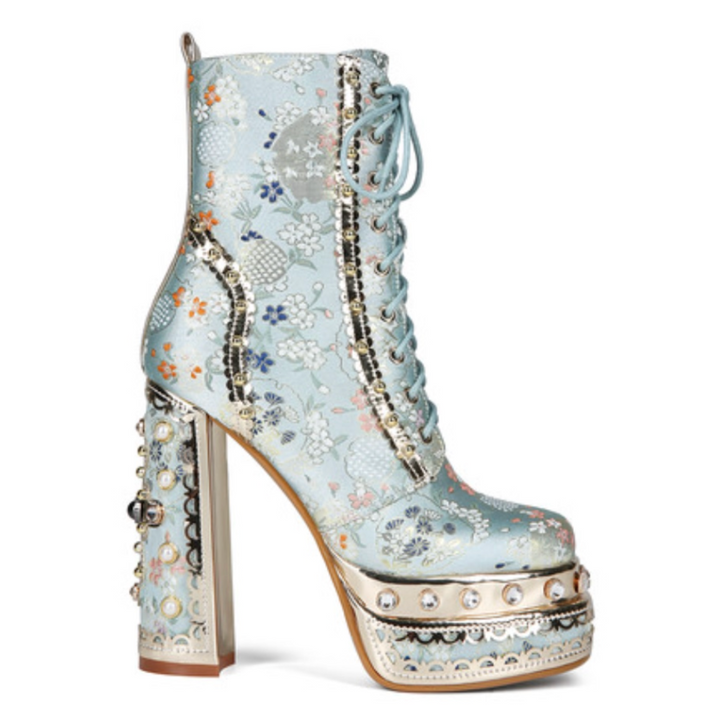 COUDN Lace-up Block Heel Platform Ankle Boots