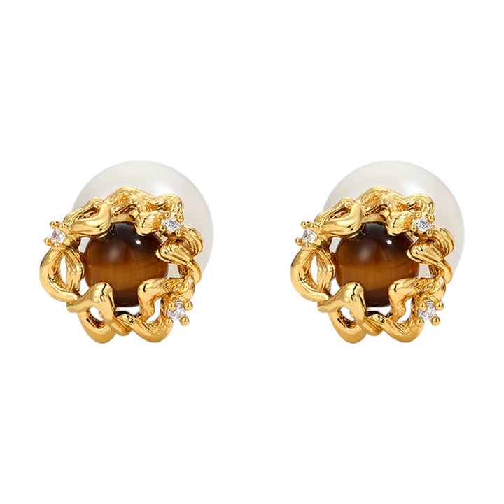 LUIAN Tiger's Eye Pearl Earrings - Pair