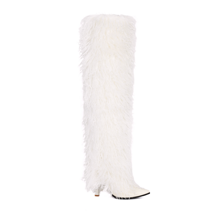 BISMO Leather And Fur Over The Knee High Boots