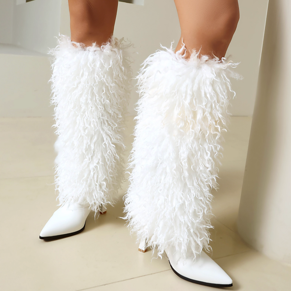 BISMO Leather And Fur Knee High Boots