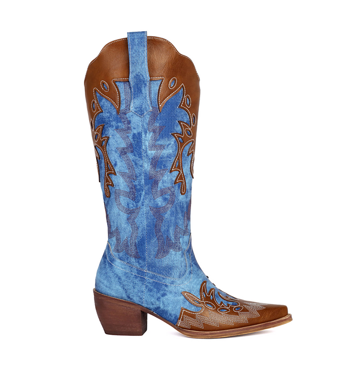 CUOAG Embroidery Western Cowboy Knee High Boots