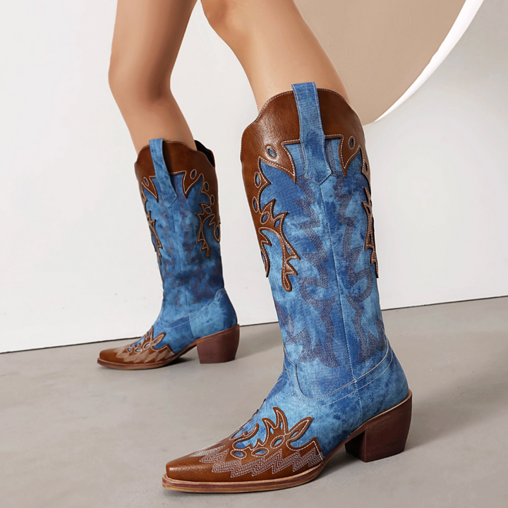 CUOAG Embroidery Western Cowboy Knee High Boots