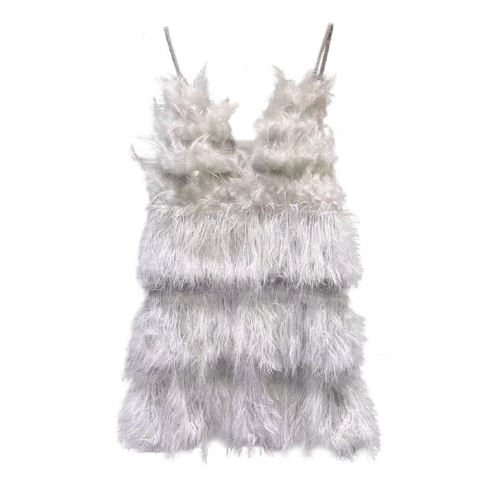 YUNGU Feather Slip Mini Evening Dress Gown