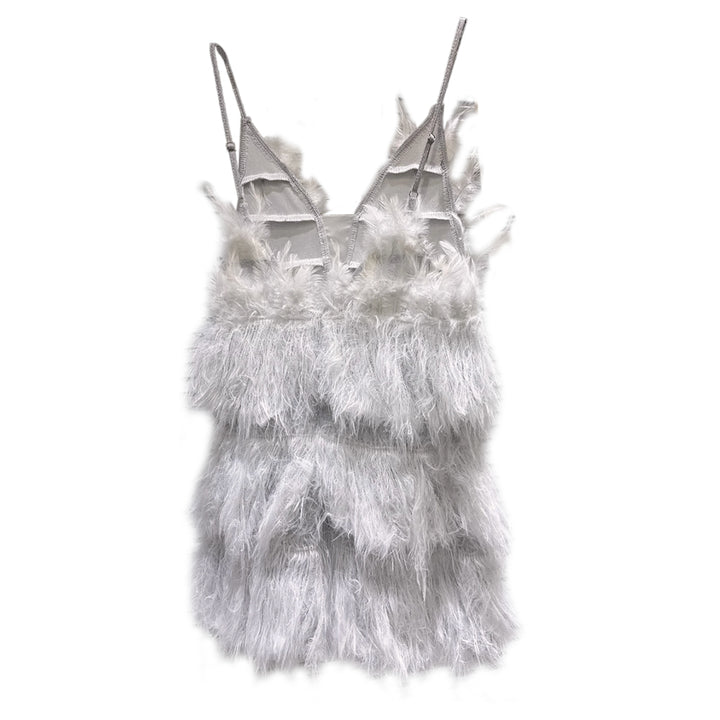 YUNGU Feather Slip Mini Evening Dress Gown