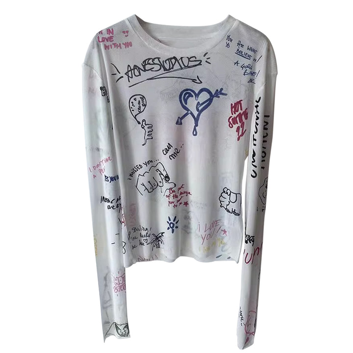 TUAYN Long Sleeves Graffiti Print T-shirt