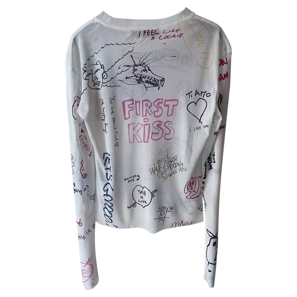 TUAYN Long Sleeves Graffiti Print T-shirt