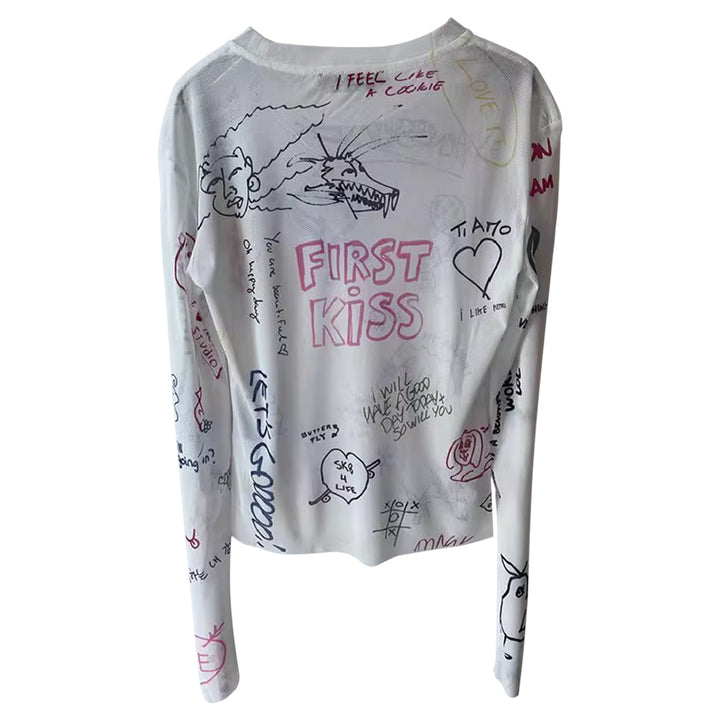 TUAYN Long Sleeves Graffiti Print T-shirt