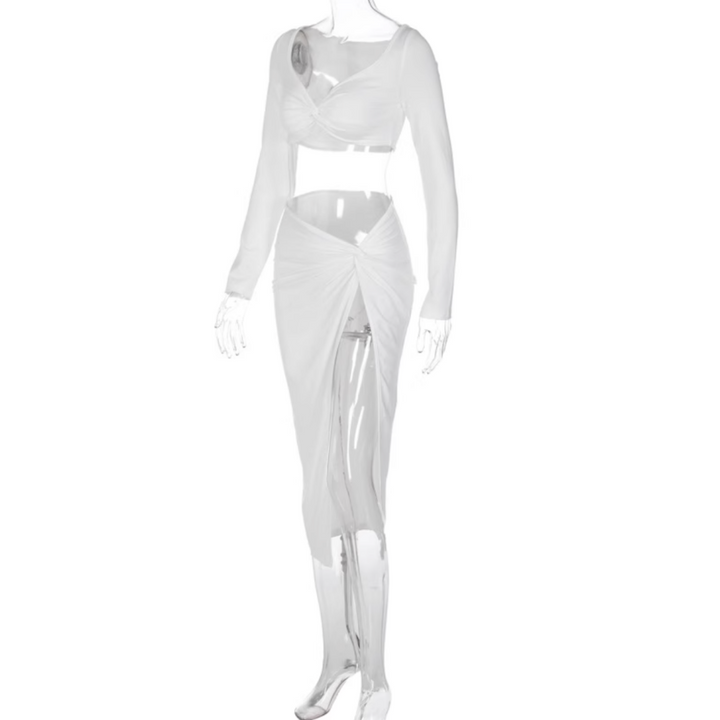 NIUJE Long Sleeves Cropped Top And Midi Skirt